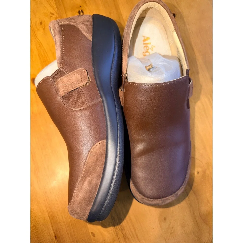 Alegria Women Brown Leather Suede Slip On Loafers Shoes PAI-612 Size 41
